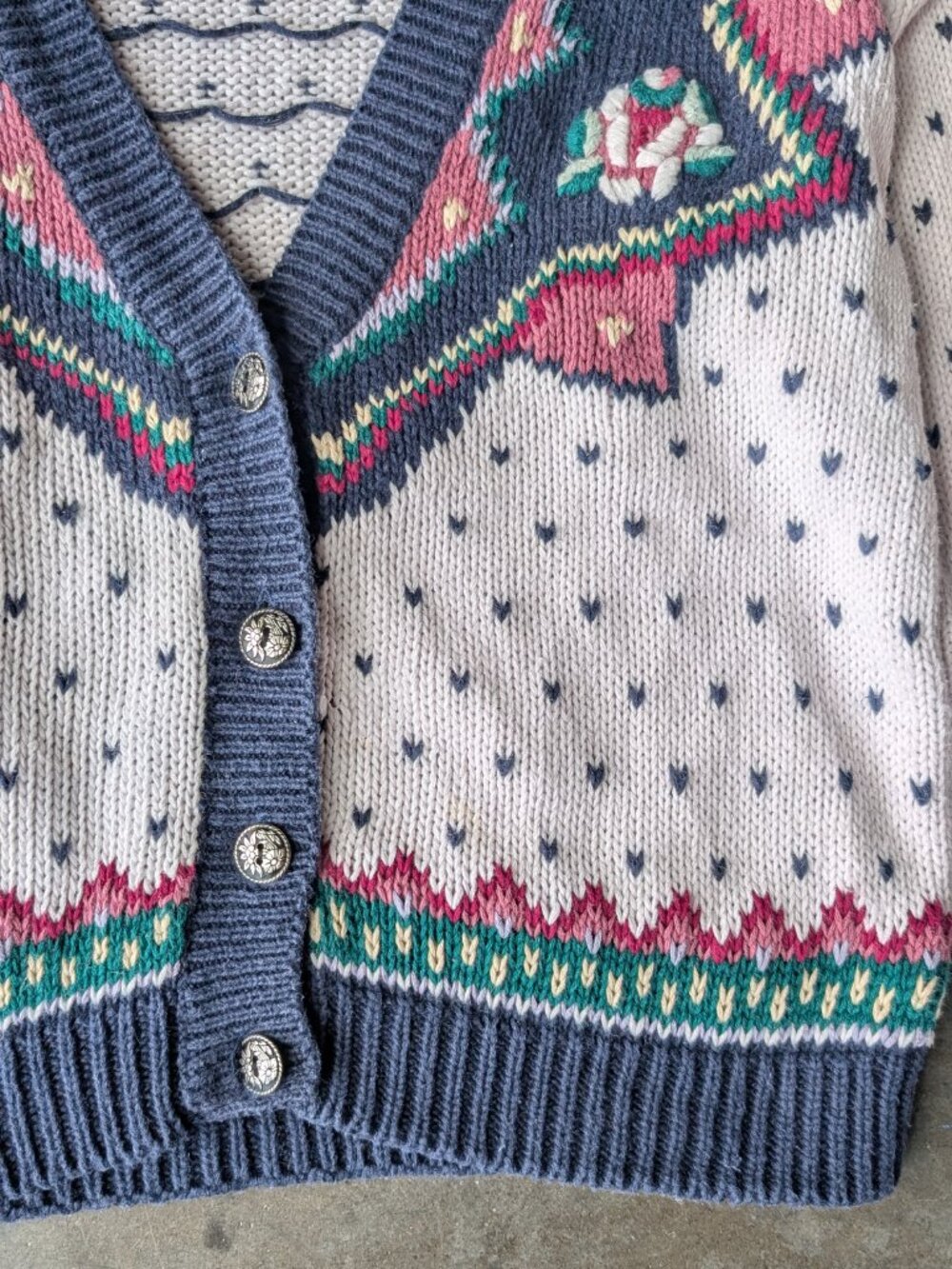 Vintage Coastal Grandma Embroidered Floral Knit Cardigan Sweater large - Picture 3 of 9